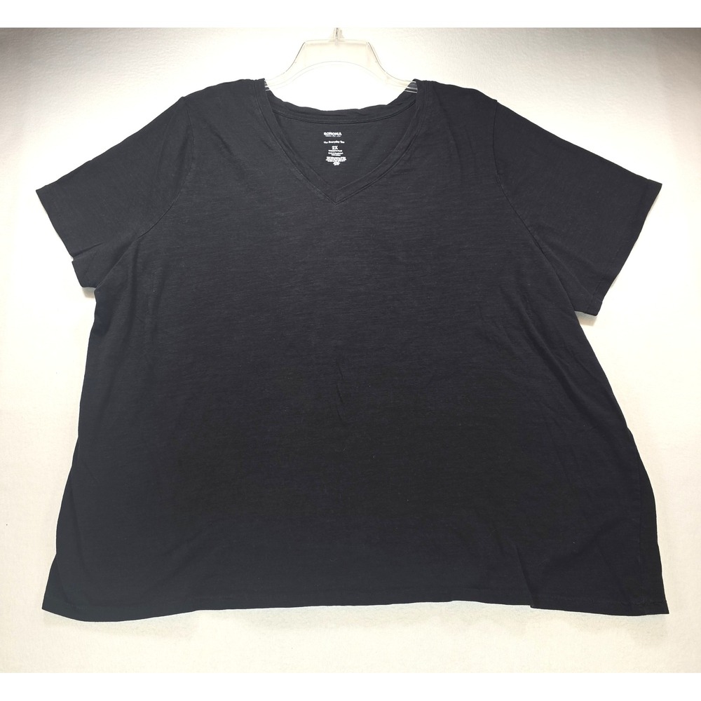 Sonoma Goods For Life Women Black Everyday Tee V-Neck Cotton Plus Size 2X‎